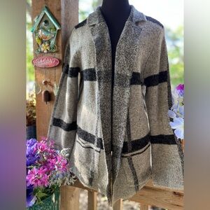 Joseph A. Soft Black/Oatmeal Open Front Rolled Collar LS Cardigan Sweater NWT L
